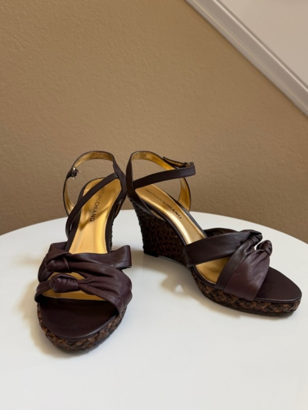 Brown Leather Upper wedge heels